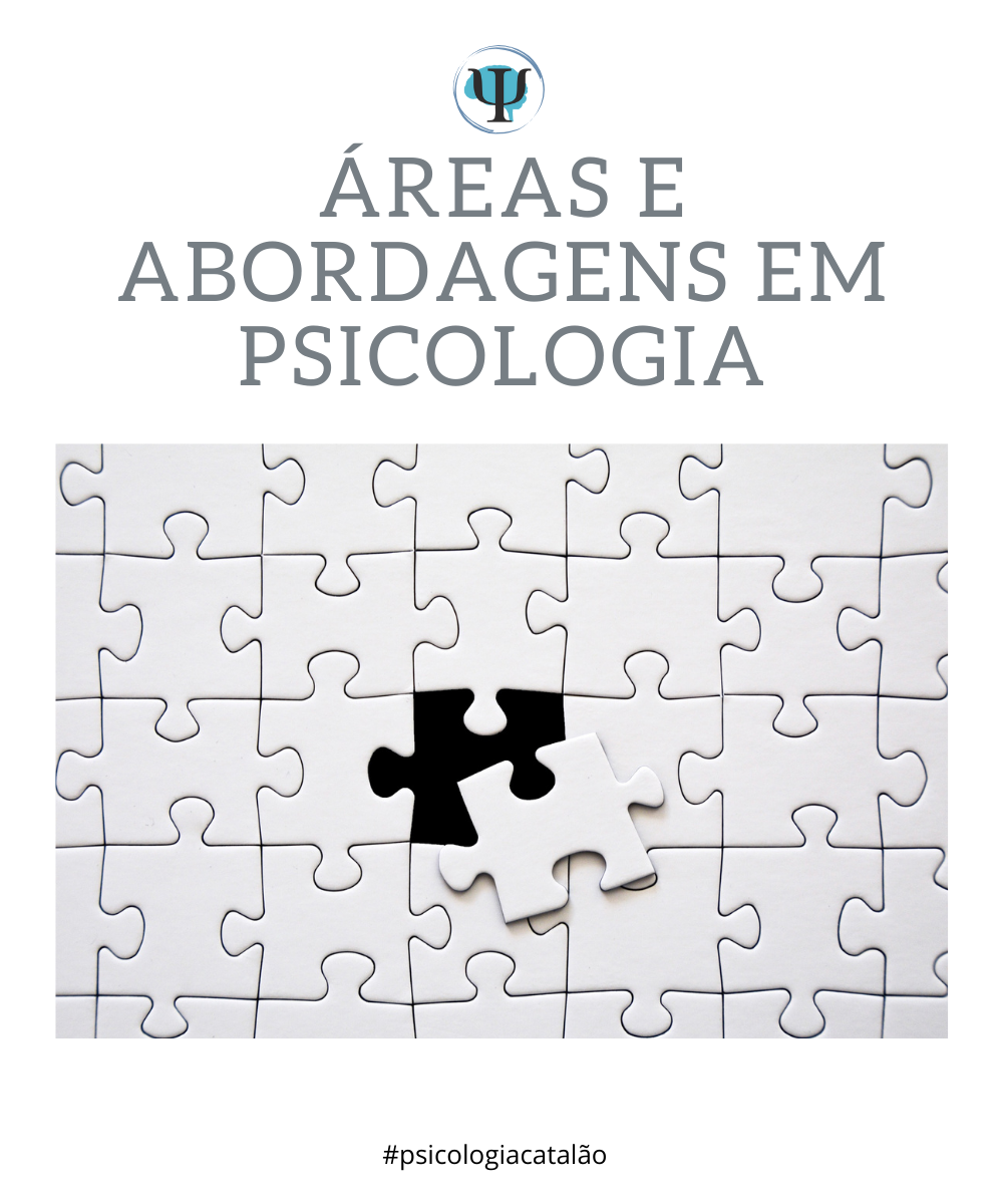 Imagem com o título 'Áreas e abordagens em Psicologia' e ilustração de um quebra-cabeça com uma peça faltando.