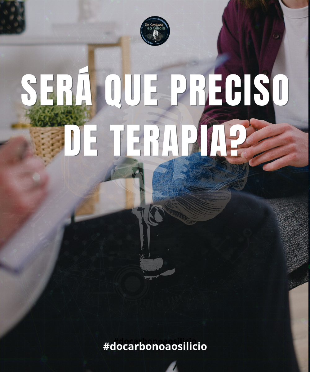 Imagem com o título 'Será que preciso de terapia?' com fotografia de um diálogo entre paciente e terapeuta em ambiente clínico.